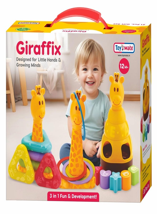toymate Giraffix 3-in-1 Stacking, Sorting & Ring Toss Toy for Toddlers | Educational Montessori Learning for Babies | Shape Sorter, Stacking Rings & Motor Skills Development Toy for 12+ Months - Image 1